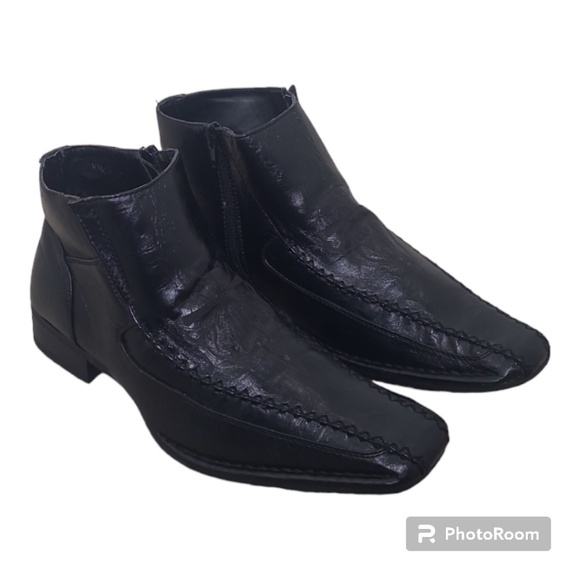 BB&W Men's Black Leather Square Toe Zip Up Ankle Boot Distress Sword Design Sz 7 - Picture 1 of 15